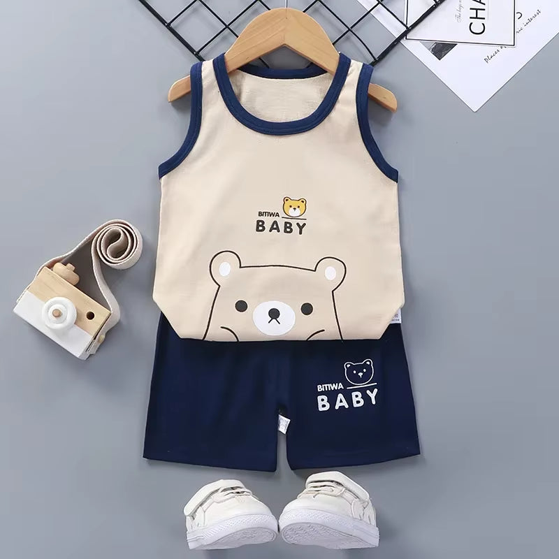 Children Sets Kids Clothes Boys Girls Vest Suit Summer Children'S Clothing Baby Cotton T-Shirts Shorts Tank Top Sleeveless
