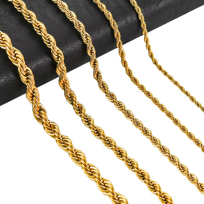 2/3/4/5/6Mm Stainless Steel Twisted Rope Chain Necklace for Men Women Gold Color Plated Neck Chains Choker Metal Jewelry Gift