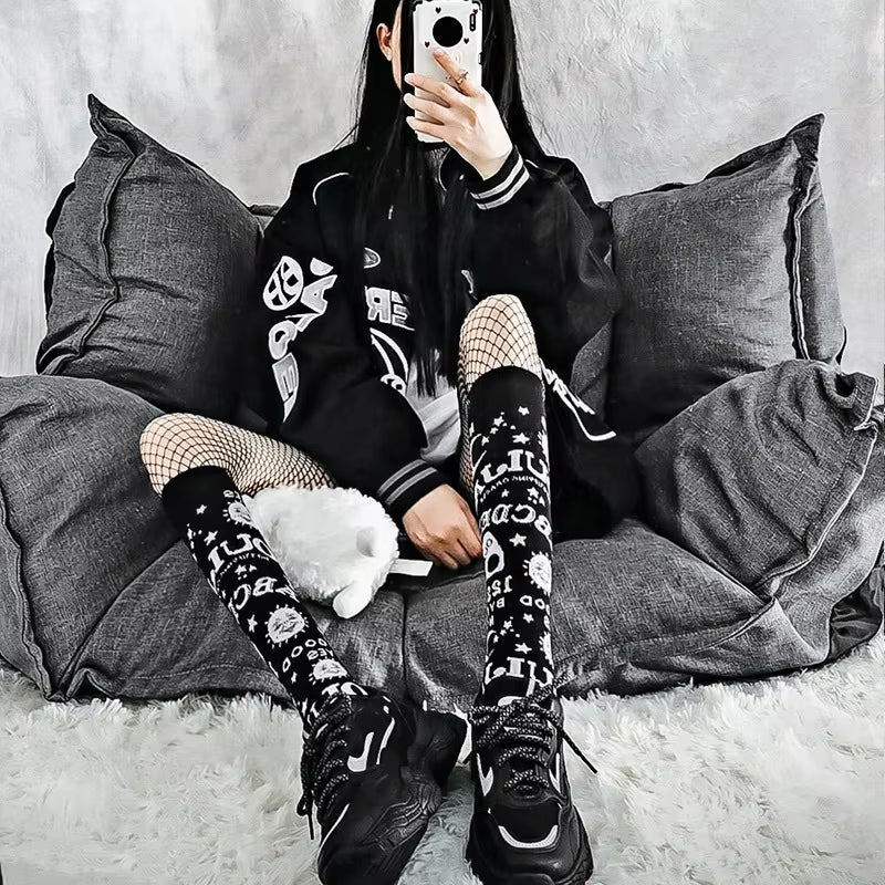 Harajuku Dark Magic Star Moon Knee Socks Women Girl Gothic Punk Skate Subculture JK Y2K School Casual Retro Ouija Board Long