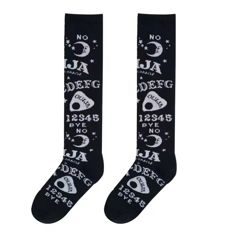 Harajuku Dark Magic Star Moon Knee Socks Women Girl Gothic Punk Skate Subculture JK Y2K School Casual Retro Ouija Board Long
