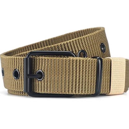 Men'S Belt Porous Canvas Pin Buckle Leather Belt Outdoor Sports Belt Women'S Trendy Eyelet Belt with Jeans Belt for Men Women