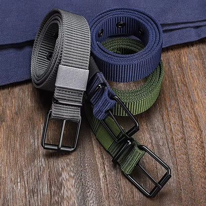 Men'S Belt Porous Canvas Pin Buckle Leather Belt Outdoor Sports Belt Women'S Trendy Eyelet Belt with Jeans Belt for Men Women