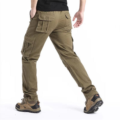Large Pocket Loose Overalls Men'S Outdoor Sports Jogging Tactical Pants Elastic Waist Pure Cotton Casual Work Pants