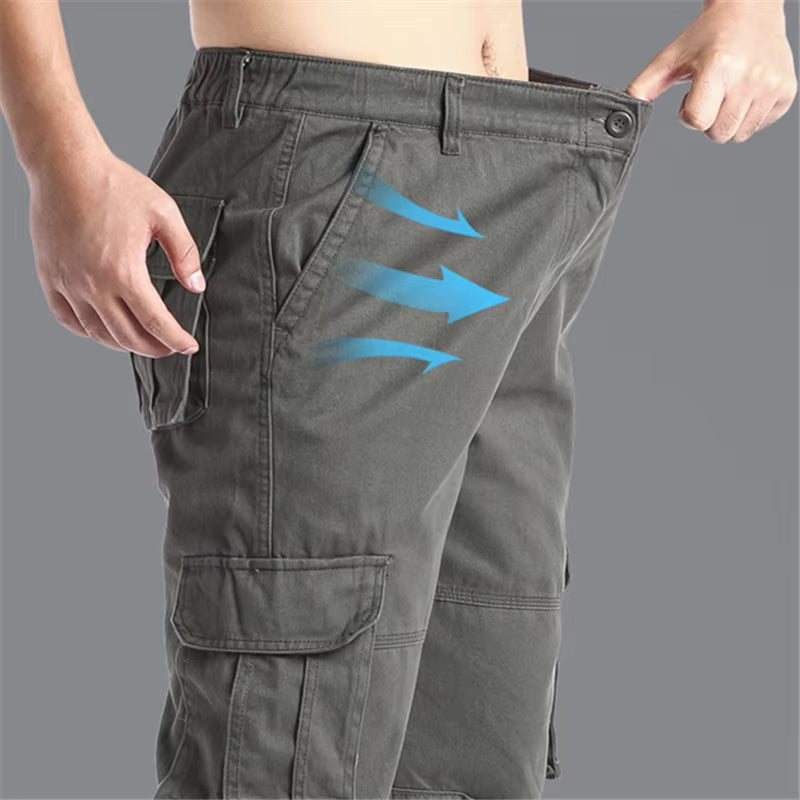 Large Pocket Loose Overalls Men'S Outdoor Sports Jogging Tactical Pants Elastic Waist Pure Cotton Casual Work Pants