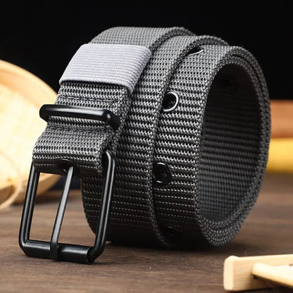 Men'S Belt Porous Canvas Pin Buckle Leather Belt Outdoor Sports Belt Women'S Trendy Eyelet Belt with Jeans Belt for Men Women
