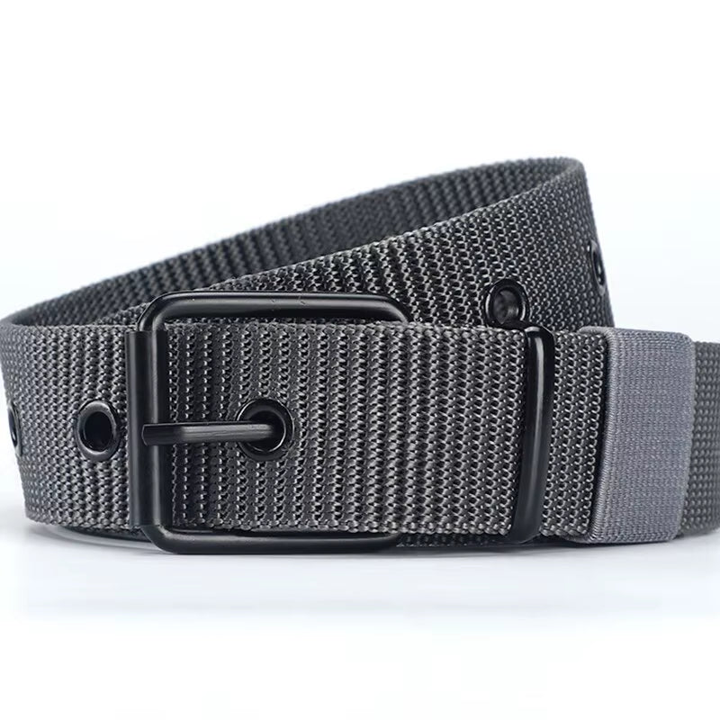 Men'S Belt Porous Canvas Pin Buckle Leather Belt Outdoor Sports Belt Women'S Trendy Eyelet Belt with Jeans Belt for Men Women