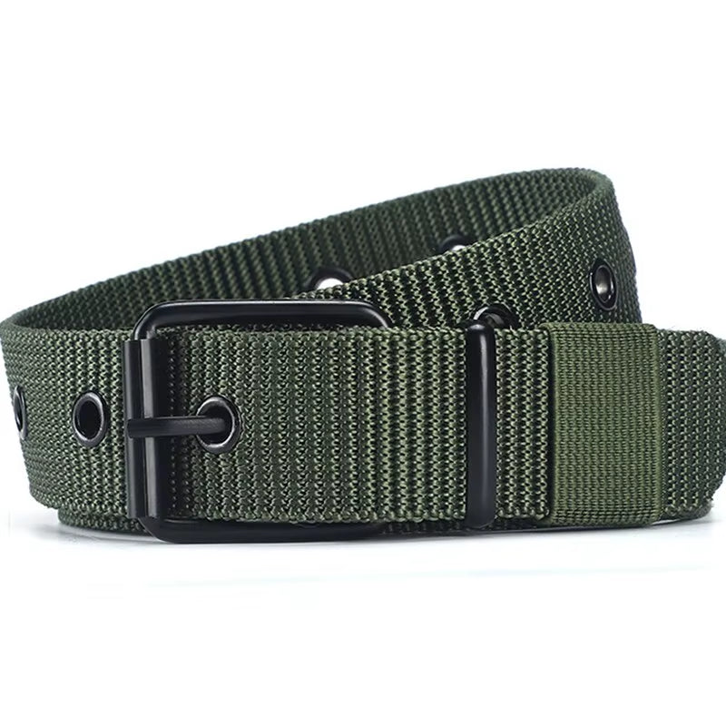 Men'S Belt Porous Canvas Pin Buckle Leather Belt Outdoor Sports Belt Women'S Trendy Eyelet Belt with Jeans Belt for Men Women