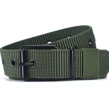 Men'S Belt Porous Canvas Pin Buckle Leather Belt Outdoor Sports Belt Women'S Trendy Eyelet Belt with Jeans Belt for Men Women