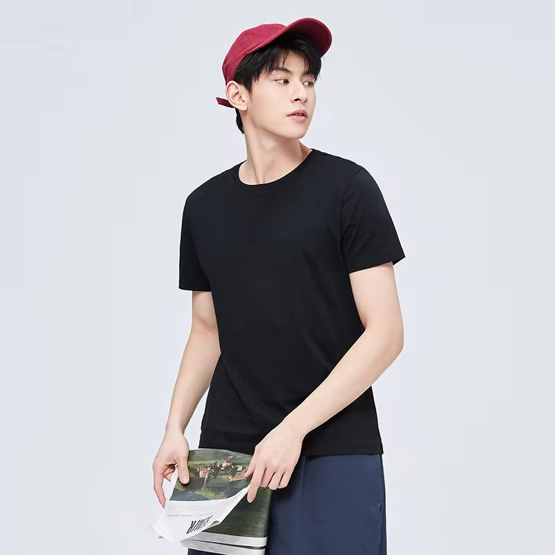 Summer Cotton T Shirts Men 2024 Simple O Neck Stretch Solid New Tops Clothing Casual Tshirt Man Streetwear Cool Tee Shirts