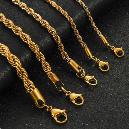 2/3/4/5/6Mm Stainless Steel Twisted Rope Chain Necklace for Men Women Gold Color Plated Neck Chains Choker Metal Jewelry Gift
