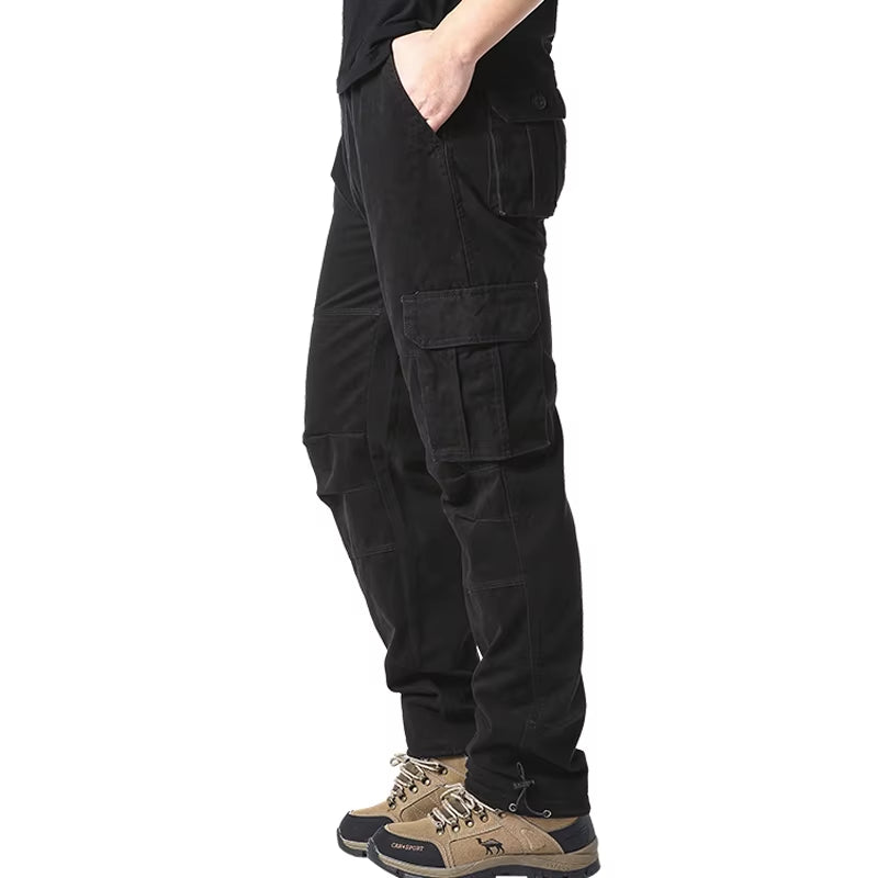 Large Pocket Loose Overalls Men'S Outdoor Sports Jogging Tactical Pants Elastic Waist Pure Cotton Casual Work Pants