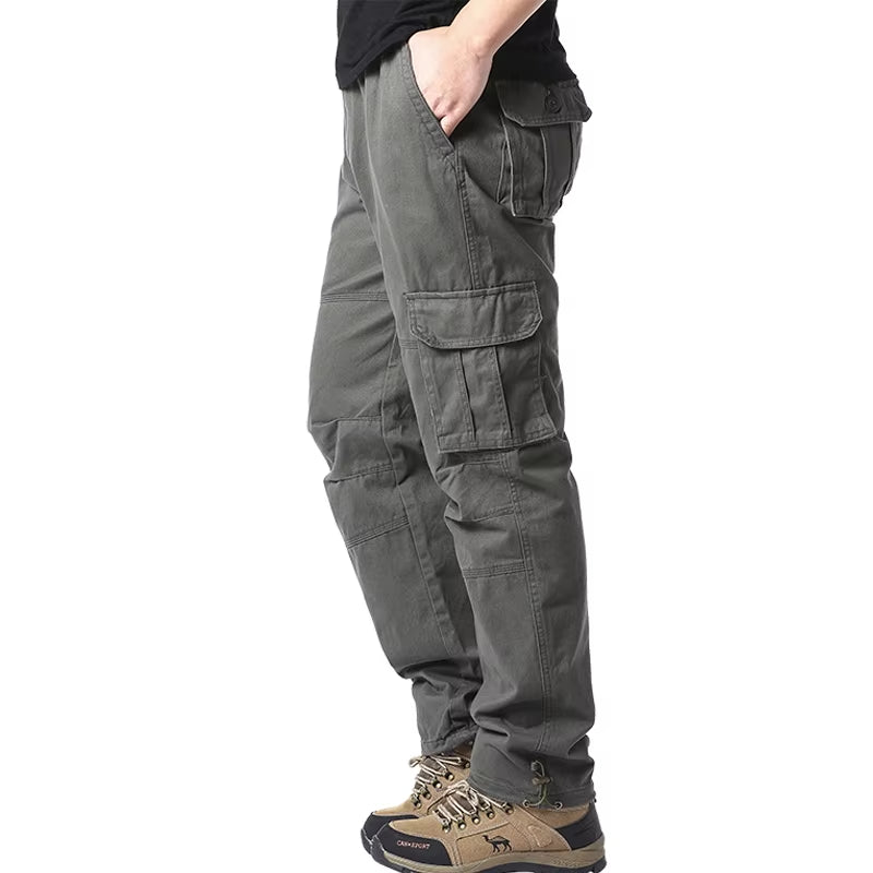 Large Pocket Loose Overalls Men'S Outdoor Sports Jogging Tactical Pants Elastic Waist Pure Cotton Casual Work Pants