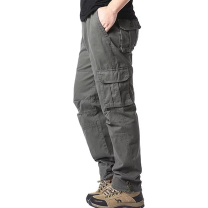 Large Pocket Loose Overalls Men'S Outdoor Sports Jogging Tactical Pants Elastic Waist Pure Cotton Casual Work Pants