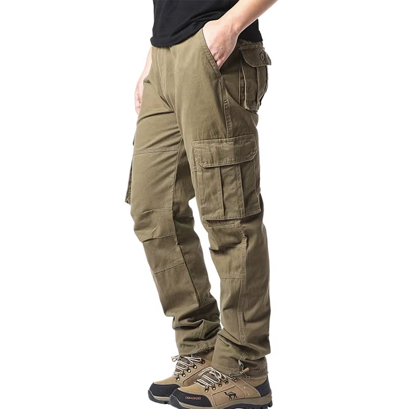 Large Pocket Loose Overalls Men'S Outdoor Sports Jogging Tactical Pants Elastic Waist Pure Cotton Casual Work Pants