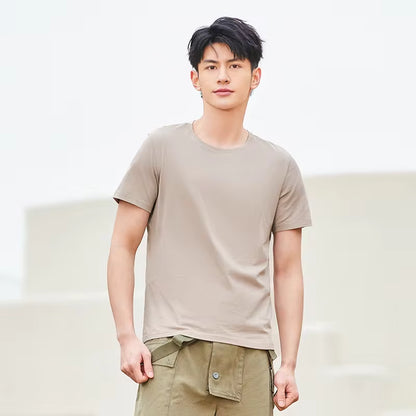 Summer Cotton T Shirts Men 2024 Simple O Neck Stretch Solid New Tops Clothing Casual Tshirt Man Streetwear Cool Tee Shirts