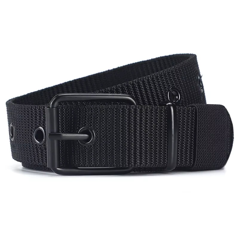 Men'S Belt Porous Canvas Pin Buckle Leather Belt Outdoor Sports Belt Women'S Trendy Eyelet Belt with Jeans Belt for Men Women