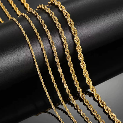 2/3/4/5/6Mm Stainless Steel Twisted Rope Chain Necklace for Men Women Gold Color Plated Neck Chains Choker Metal Jewelry Gift