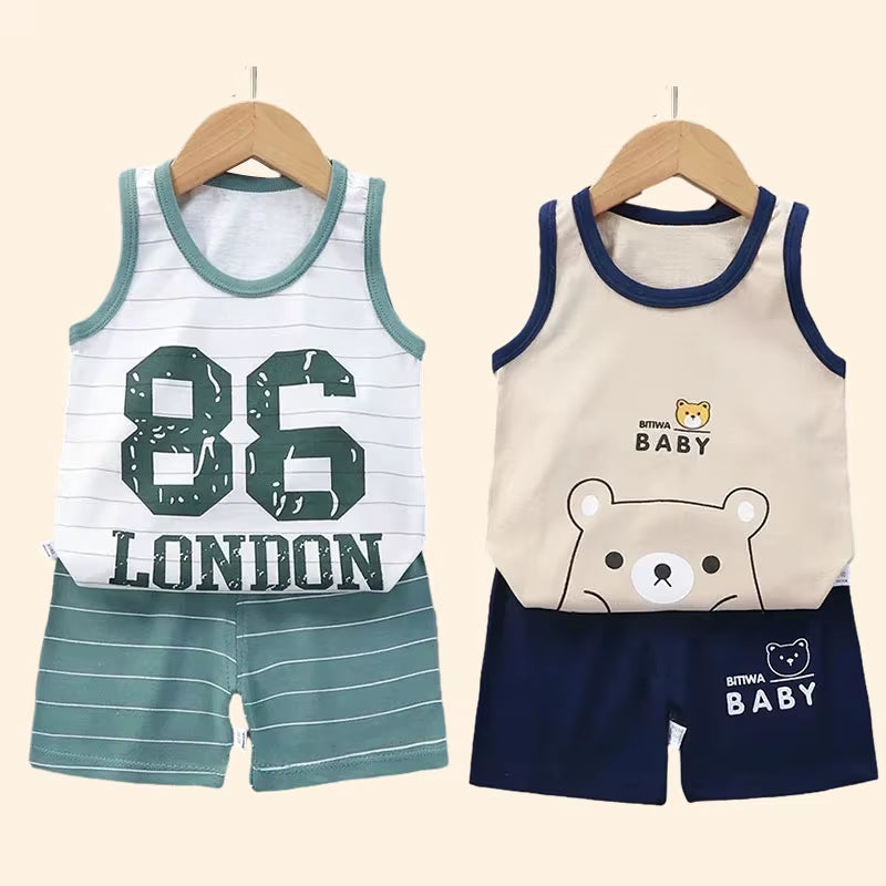 Children Sets Kids Clothes Boys Girls Vest Suit Summer Children'S Clothing Baby Cotton T-Shirts Shorts Tank Top Sleeveless