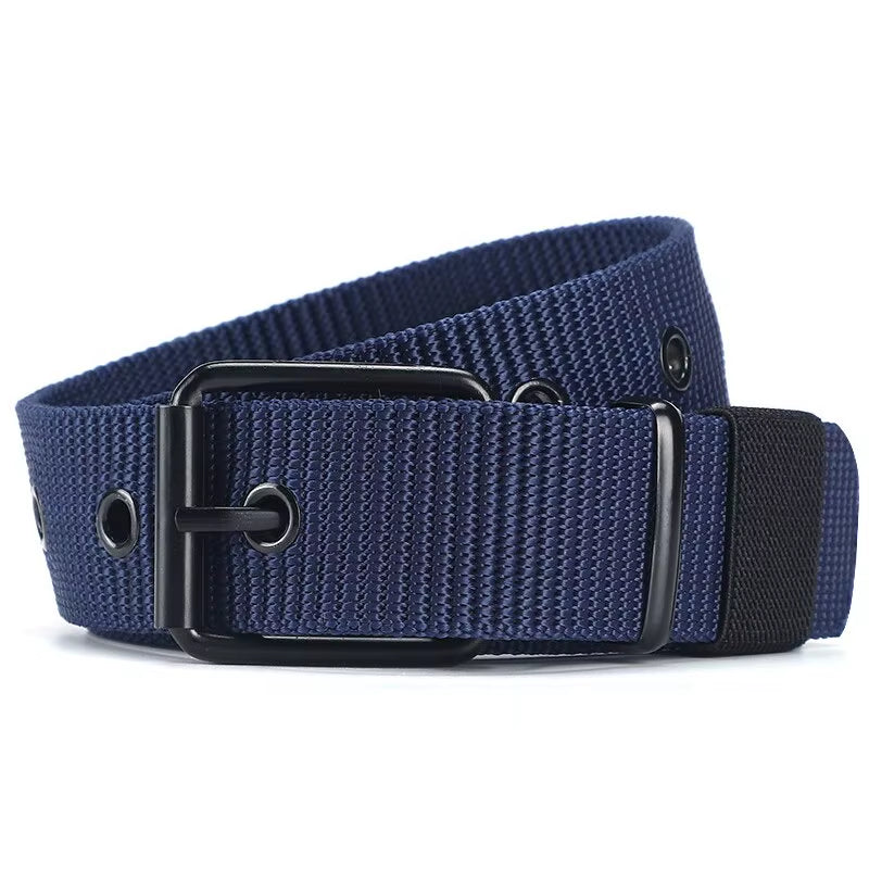 Men'S Belt Porous Canvas Pin Buckle Leather Belt Outdoor Sports Belt Women'S Trendy Eyelet Belt with Jeans Belt for Men Women